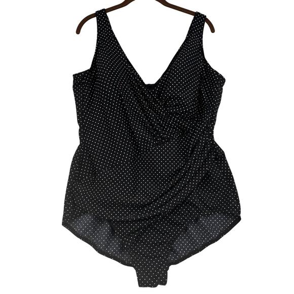 Miraclesuit One Piece Swimsuit Size 24W Black White Polka Dot Ruched Sides - Picture 1 of 13